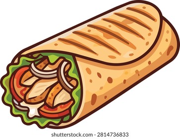 Spicy Chicken Shawarma Wrap Roll Middle Eastern Vector Illustration