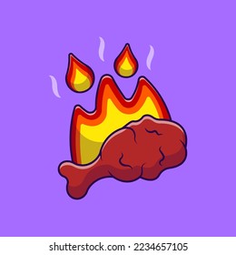Spicy Chicken Wing With Fire Cartoon Vector Icons Illustration. Flat Cartoon Concept. Suitable for any creative project.