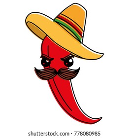 spicy chile with mexican hat kawaii character