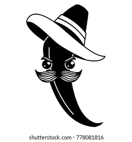 spicy chile with mexican hat kawaii character