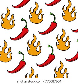 spicy chile vegetable with flames pattern background