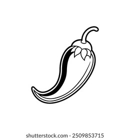 Spicy chili hot line out icon illustration on white and black background.