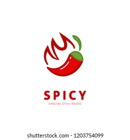 Spicy chili logo with fire symbol icon illustration resto restaurant