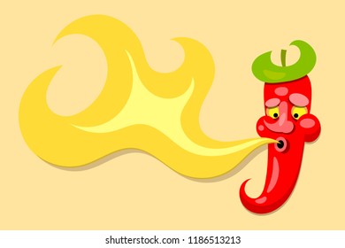 Spicy chili Pepper breathing fire. Pepper and fire . Vector illustration .