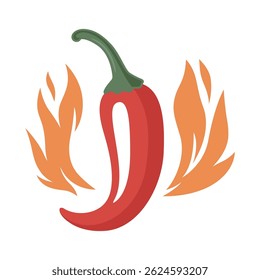 Spicy Chili Pepper With Flames Hot Sauce Logo. Fiery Chili Pepper Illustration For Spicy Food Branding. Chili Pepper Vector Art with Fire for Hot Sauce Label, Icon For Mexican Cuisine