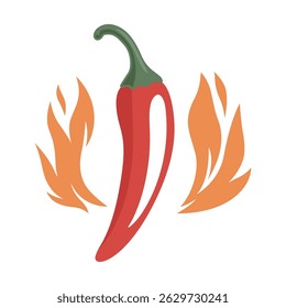 Spicy Chili Pepper With Flames Hot Sauce Logo. Fiery Chili Pepper Illustration For Spicy Food Branding. Chili Pepper Vector Art with Fire for Hot Sauce Label, Icon For Mexican Cuisine