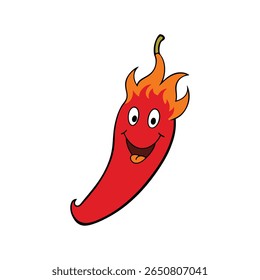 Spicy chili pepper with flames smiling cartoon veggie look Vector illustration