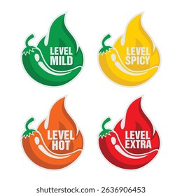 Spicy chili pepper hot fire flame icons. spicy food level icon vector template