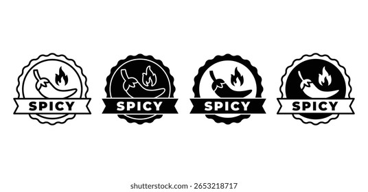 Spicy Chili Pepper Icon Set Black and White Vintage Badge Vector Designs Illustration 