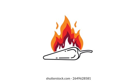 Spicy chili pepper illustration with flames and heat elements for food and culinary use