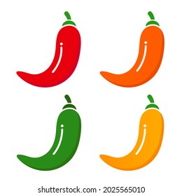 Spicy chili pepper level labels. Vector product icon set of chili pepper.Chili with different color for decorating menu
