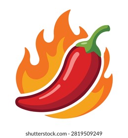 Spicy chili pepper vector illustration with blazing fire flame perfect for restaurant menus cooking blogs food branding culinary promotions spice packaging and commercial graphic design projects