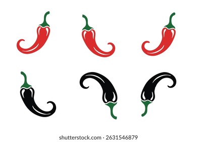 Spicy Chili Peppers Red and Black Chili Pepper Illustrations, Vector Graphics for Food, Restaurant, and Mexican Cuisine Designs
