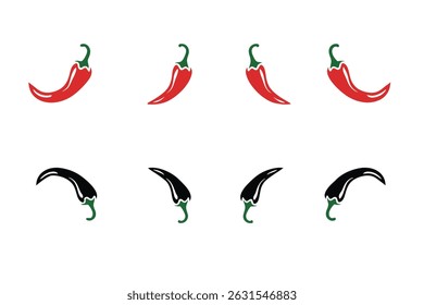 Spicy Chili Peppers Red and Black Chili Pepper Illustrations, Vector Graphics for Food, Restaurant, and Mexican Cuisine Designs