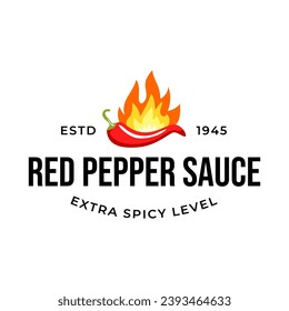 diseño del logotipo del emblema de la salsa picante. el concepto de chile y fuego, de productos salados, de alimentos picantes y otros.