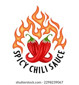 spicy chili sauce logo design. the concept of chilli and fire, for sauce products, spicy foods and others.