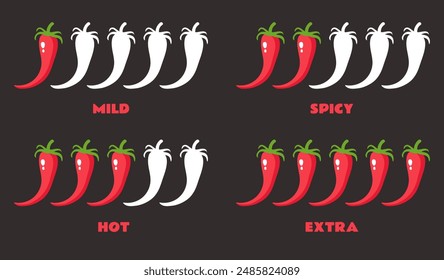 Spicy chili spice hot level steps isolated set concept. Vector graphic design element illustration