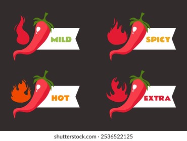 pimenta picante tempero passos de nível quente isolado conjunto conceito. Ilustração de elemento de design gráfico vetorial