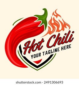 spicy chili vector logo design. red chili and fire concept, for spicy food product label