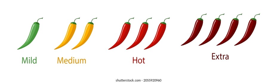 Spicy chilli pepper level - mild, spicy, hot isolated on white background. Symbol for food menu restaurant in flat style. Vector illustration design.