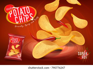 Spicy Chilli Potato Chips Advertisement Chips Stock Vector (Royalty ...