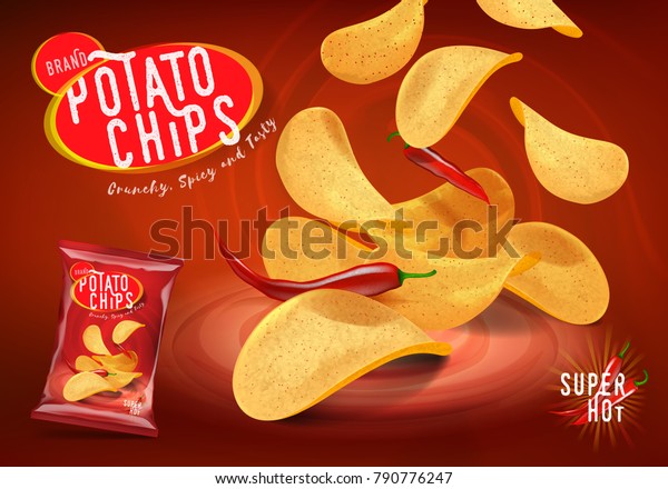 Gewurzige Chili Chips Werbung Chips Mit Chilischoten Stock Vektorgrafik Lizenzfrei