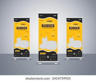 Spicy Delicious Burger Roll or Pull Up Banner Template for food

