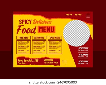 Spicy delicious food Landscape menu template design
