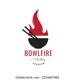 spicy delicious food noodle soup bowl hot fire flame chopstick logo design vector icon illustration template