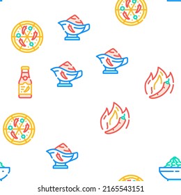 Spicy Dish Flavor Food Vector Seamless Pattern Color Line Illustration