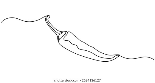 Spicy Flavor Concept – Continuous Line Hot Pepper Illustration, Fresh Pepper Continuous Line Editable Stroke Line, Red And Green Chili On White Background, Chili pepper, Chili pepper Icon
