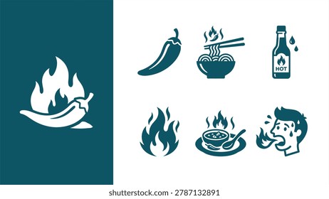 Spicy Food and Chili Pepper Vector Icon Set