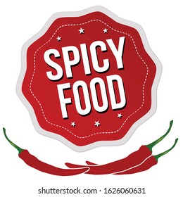 Spicy food label or sticker on white background, vector illustration