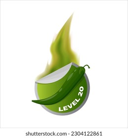 Spicy food level icon with green flame. Hot green chili sign