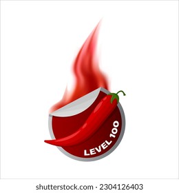 Spicy food level icon with red flame. Extra hot red chili sign