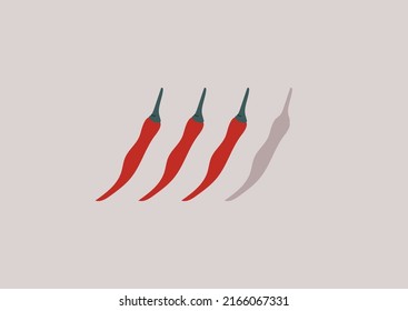 A spicy food level indicated with cayenne chilli peppers