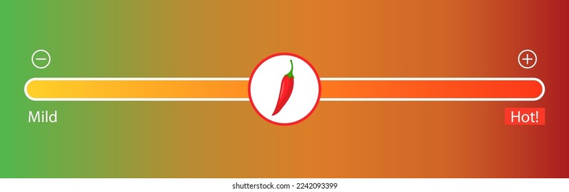 Spicy food level sauce hot sticker meter. Spicy level chili heat taste meter vector flavor cpicey