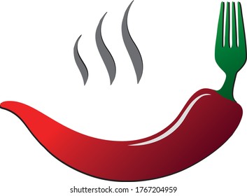 Spicy food log. Creative and elegant restaurant logo.Chilly and Fork logo.