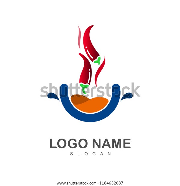 Spicy Food Logo Template Chili Pan Stock Vector Royalty Free