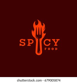 Spicy food logo template design with a fork. Vector illustration.