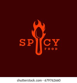 Spicy food logo template design with a spoon. Vector illustration.