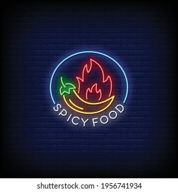 Spicy Food Neon Signs Style Text Vector