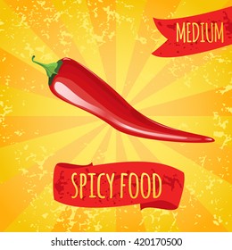 Spicy food. Red medium chili peppers. Spicy seasonings and dishes. Chilli pepper icon.