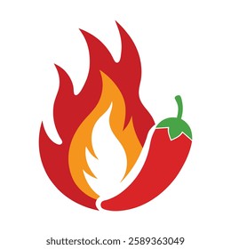 Spicy Food Symbol - Hot Pepper and Fire Icon for Heat And Flavor