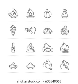 spicy food vector line icons, minimal pictogram design, editable stroke for any resolution