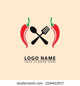 spicy food vector logo icon. vector graphic of cutlery and chili pepper combination, in a simple elegant flat illustration style. great for food, restaurant, cooking, etc.