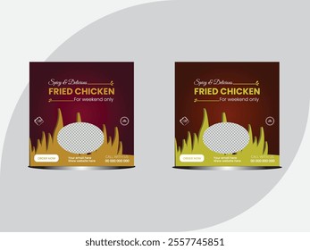 Spicy fried chicken web banner social media template. Delicious fried chicken, instagram and facebook story template