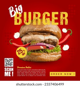 Spicy garlic burger western food promotion social media post template vector