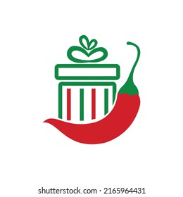 Spicy gift vector logo design template. Red chili gift vector logo design.	