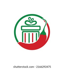 Spicy gift vector logo design template. Red chili gift vector logo design.	